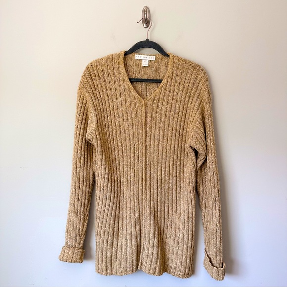 The Limited Sweaters - The Limited Tan V-Neck Cable Knit Wool Blend Sweater